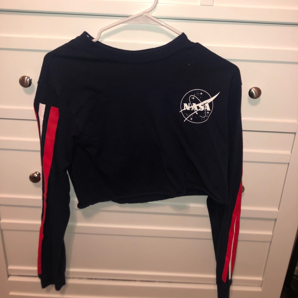 navy blue “nasa” crop top